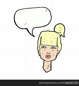 cartoon female head with speech bubble