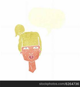 cartoon female head with speech bubble