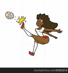 cartoon female soccer player kicking ball