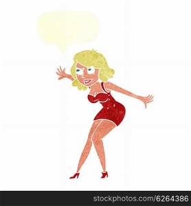 cartoon female spy with speech bubble