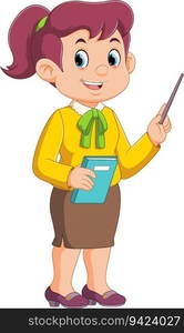 Cartoon female teacher with pointer stick of illustration