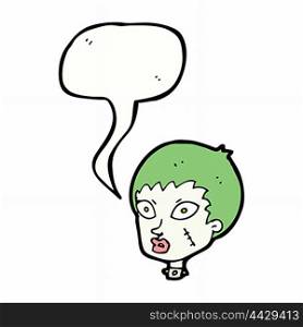 cartoon female zombie head with speech bubble