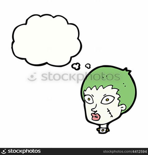 cartoon female zombie head with thought bubble