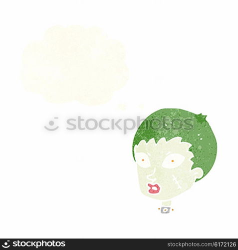 cartoon female zombie head with thought bubble