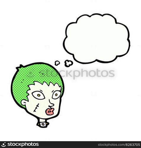 cartoon female zombie head with thought bubble