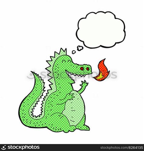 cartoon fire breathing dragon with thought bubble
