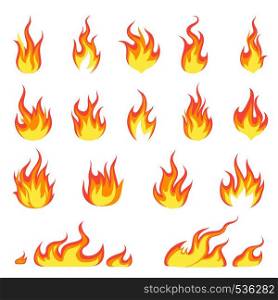 Cartoon fire flame. Fires image, hot flaming ignition, flammable blaze heat explosion flames energy vector concept