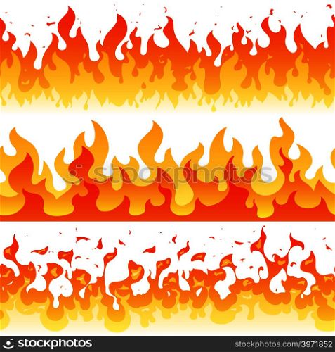 Cartoon fire flame vector seamless frame borders. Seamless orange fire border decoration illustration. Cartoon fire flame vector seamless frame borders