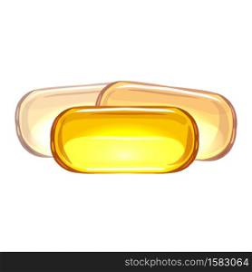 Cartoon fish oil capsules on a white background. Useful vitamins Omega 3. Vector object for cards, banners and your design.. Cartoon fish oil capsules on a white background. Useful vitamins Omega 3. Vector object