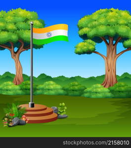 Cartoon Flag of India in a green nature
