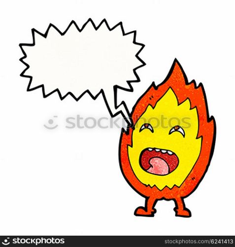 cartoon flame character with speech bubble