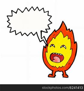 cartoon flame character with speech bubble
