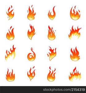 Cartoon flame collection. Hot fire flames, isolated glowing red heat. Heating graphic elements, torch effect. Bonfire shapes recent vector icons. Illustration of fire and bonfire collection. Cartoon flame collection. Hot fire flames, isolated glowing red heat. Heating graphic elements, torch effect. Bonfire shapes recent vector icons