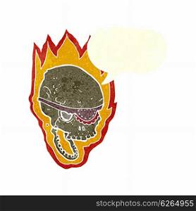 cartoon flaming pirate skull with speech bubble