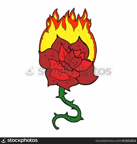 cartoon flaming rose tattoo