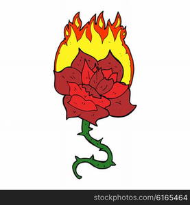 cartoon flaming rose tattoo