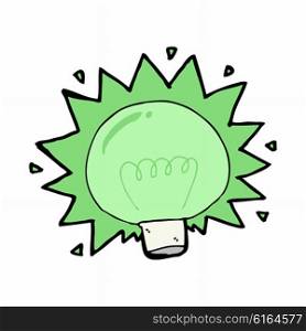 cartoon flashing green light bulb