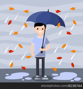 Cartoon flat illustration. Protection from Bad autumn weather with clouds. Drops of water fall down.. Protection from Bad autumn weather