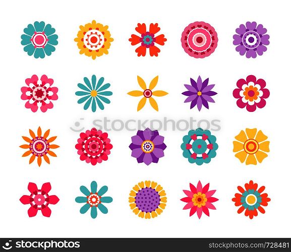 Cartoon flower icons. Cute summer stickers and nature pattern, retro daisy clip art set. Vector modern stylized pink and yellow flower set. Cartoon flower icons. Cute summer stickers and nature pattern, retro daisy clip art set. Vector modern stylized flower set