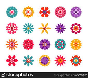 Cartoon flower icons. Cute summer stickers and nature pattern, retro daisy clip art set. Vector modern stylized pink and yellow flower set. Cartoon flower icons. Cute summer stickers and nature pattern, retro daisy clip art set. Vector modern stylized flower set