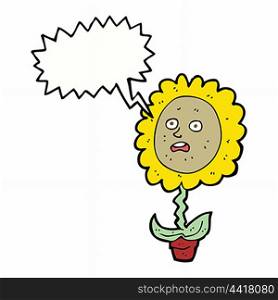 cartoon flower with face with speech bubble