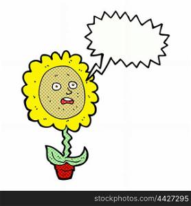 cartoon flower with face with speech bubble