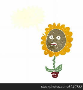 cartoon flower with face with speech bubble