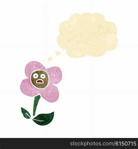 cartoon flower with face with thought bubble
