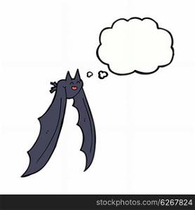 cartoon flying bat with thought bubble
