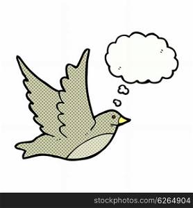 cartoon flying bird with thought bubble