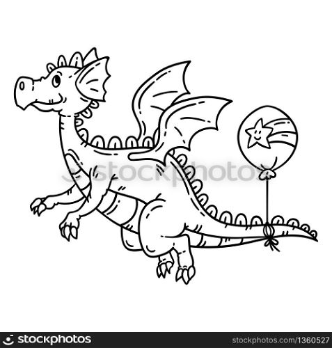 Cartoon flying dragon. Isolated objects on white background. Vector illustration. Coloring pages.