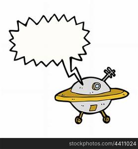 cartoon flying saucer with speech bubble