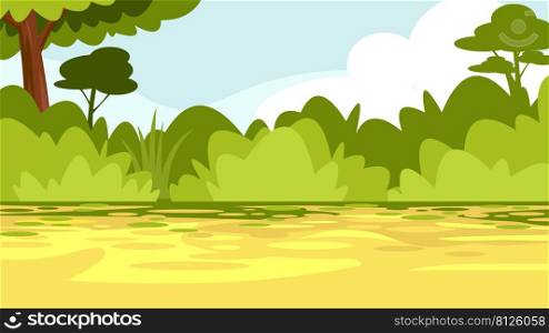 Cartoon Forest Background. Vector Hand Drawn Flat Illustration Design