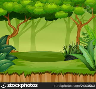 Cartoon forest landscape with plant and trees