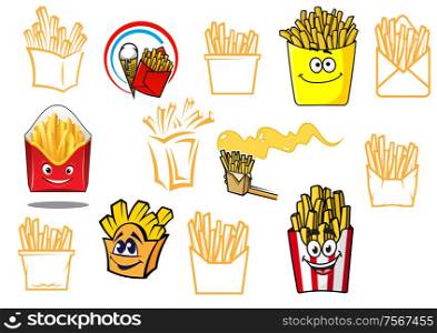 Cartoon french fries takeaway food designs set, for fast food, cafe, restaurant or logo design