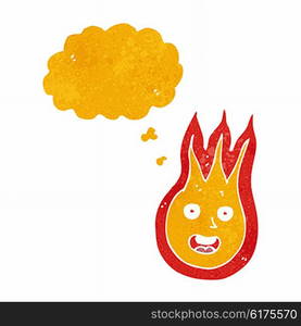 cartoon friendly fireball with thought bubble