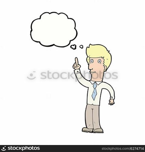 cartoon friendly man with idea with thought bubble