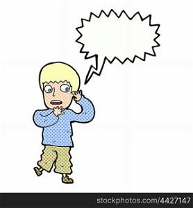 cartoon frightened boy with speech bubble