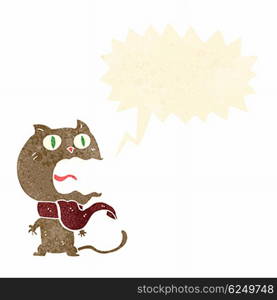 cartoon frightened cat with speech bubble