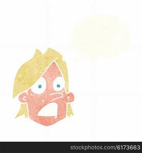 cartoon frightened face with thought bubble