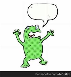 cartoon frightened frog with speech bubble