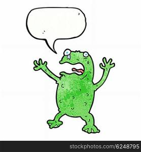 cartoon frightened frog with speech bubble