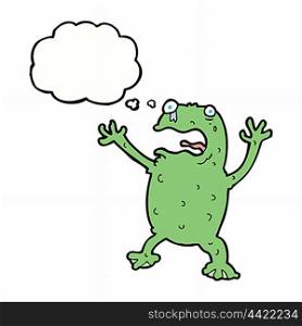 cartoon frightened frog with thought bubble