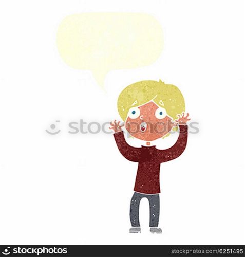 cartoon frightened man with speech bubble