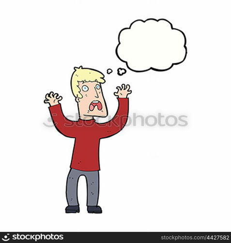 cartoon frightened man with thought bubble