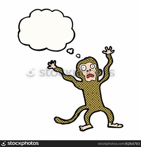 cartoon frightened monkey with thought bubble