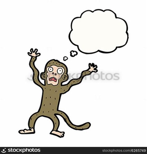 cartoon frightened monkey with thought bubble