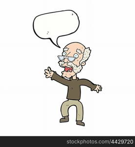cartoon frightened old man with speech bubble