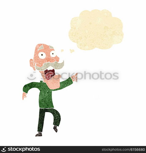 cartoon frightened old man with thought bubble