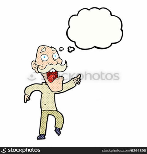 cartoon frightened old man with thought bubble